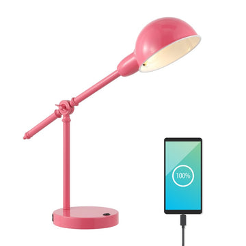 Curtis 20.25" Vintage Industrial Iron Adjustable Dome Shade LED Task Lamp with USB Charging Port - JONATHAN Y